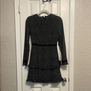 NWT Lulu’s Black and White Polka Dot Long Sleeve Ruffle Dress, Size Small